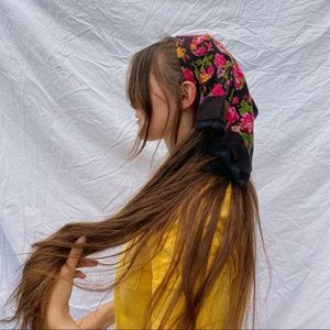 Vintage Bold Black/Pink Floral Square Hair Scarf